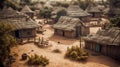 Illustration of a village in Africa with a small path. Empty African village seen from above with intriguing details.