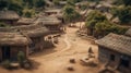 Illustration of a village in Africa with a small path. Empty African village seen from above with intriguing details.