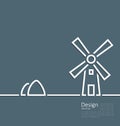 Illustration village landscape windmill haystack, design minimal