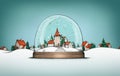 Village in snow globe with village landscape in background Royalty Free Stock Photo
