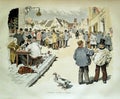 Old illustration of a French villagers on election day