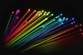Vint neon glow sticks forming rainbow over dark background, creative digital illustration painting Royalty Free Stock Photo