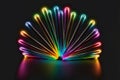 Vint neon glow sticks forming rainbow over dark background, digital illustration painting artwork Royalty Free Stock Photo