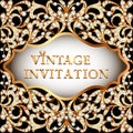 vintage background, elegant antiques, Victorian gold, floral ornament, baroque frame, beautiful invitation Royalty Free Stock Photo