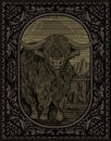 illustration vintage bull with engraving style