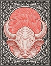 illustration vintage bull with engraving style