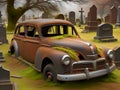 illustration of a vintage car in graveyard Royalty Free Stock Photo