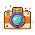 Illustration of a vintage cartoon camera with lens and colorful design elements Royalty Free Stock Photo