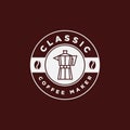 Vintage Coffee Maker Moka Pot Emblem Logo Design Template