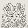 illustration vintage demon cat engraving style