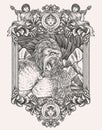 illustration vintage gorilla with engraving ornament frame