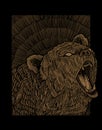 Illustration Vintage Grizzly Bear With Engraving Style