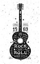 Illustration of vintage grunge label with guitar Royalty Free Stock Photo