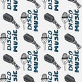 Illustration vintage music. Vintage music card with microphones. Seamless pattern of disco music.