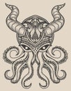 illustration vintage octopus with mask