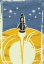 Illustration of a vintage rocket launch to stars concept Royalty Free Stock Photo