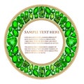 vintage round frame background with precious stones emeralds