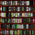 Illustration of vintage shelving with books. Close-up.