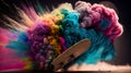 Illustration of a vintage skateboard, colorful smoke dust. Generative AI