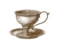 Illustration of vintage teacup with saucer