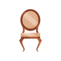 Vintage wooden chair with soft beige trim. Classic furniture for dinning room. Object for home interior. Flat vector