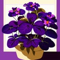 Illustration of a violets in a pot on a window background Generative AI