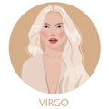 Illustration of Virgo astrological sign as a beautiful girl. Zodiac vector illustration isolated on white. Future telling, horosco Royalty Free Stock Photo