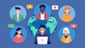 An illustration of a virtual support group meeting with men from different parts of the world connecting and supporting