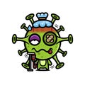 A virus cartoon character who has a fever and is seriously ill