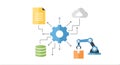 Automation Workflow Concept Gear, Robot Arm, Data, Cloud Documents Royalty Free Stock Photo