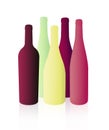 Illustration with volume of different wine bottles. Colors of red, rosÃÂ© and white wine. Halftone dot texture