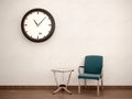Illustration of Waiting room. Chair, table, clock