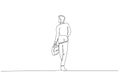 Illustration of walking businessman holding a briefcase and looking to his side. Single continuous line art style Royalty Free Stock Photo