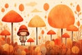 Illustration of walking cute girl in autumn park. Orange mood Royalty Free Stock Photo