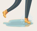 Illustration of walking through puddle and splashig