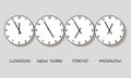 illustration, wall clock in a row, four capitals world clock