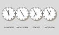 illustration, wall clock in a row, four capitals world clock Royalty Free Stock Photo