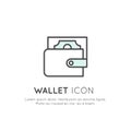 Illustration of Wallet with Cash Money Currency, Income, Savings and Revenue Symbol, Online App Secure Payment