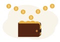 Illustration of a wallet full of coins with the image of cryptocurrency Royalty Free Stock Photo