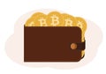 Illustration of a wallet full of coins with the image of cryptocurrency Royalty Free Stock Photo