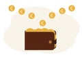 Illustration of a wallet full of coins with the image of euro Royalty Free Stock Photo