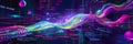 abstract data stream flowing like liquid light, with sharp lines of code and binary numbers cascading in bright neon colors Royalty Free Stock Photo