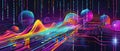 abstract data stream flowing like liquid light, with sharp lines of code and binary numbers cascading in bright neon colors Royalty Free Stock Photo
