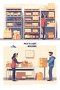 Illustration of warehouse tasks focusing on pick-to-light system efficiency Royalty Free Stock Photo