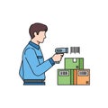 Warehouse Worker Scanning Barcodes on Packages Royalty Free Stock Photo