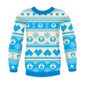 Illustration of warm sweater with owls and hearts. Blue version.
