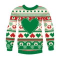Illustration of warm sweater with owls and hearts. Red-Green version. May be used for winter design, cards, posters and many