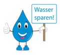 Illustration Of A Water Drop With Face Showing Thumbs Up And Holding A Save Water` Placard`