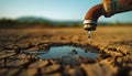 Illustration of water drop from tap above cracked earth. Concept of drought climate change, water scarcity visualized Royalty Free Stock Photo