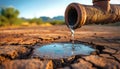 Illustration of water drop from tap above cracked earth. Concept of drought climate change, water scarcity visualized Royalty Free Stock Photo